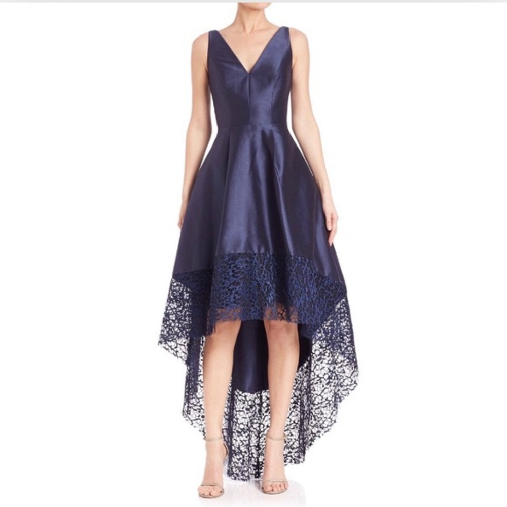 Monique Lhuillier V-Neck High-Low Gown